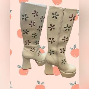 Sugar Thrillz Floral Knee High Way Out Go Go Boots